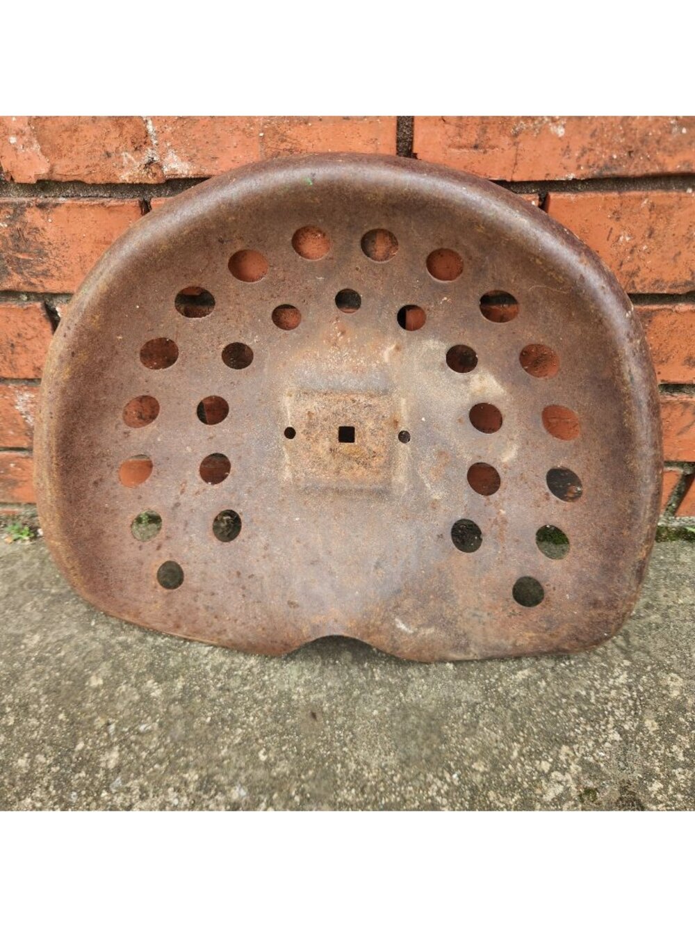 Antique Pressed Iron Seat Tractor Seat with Rustic Patina & Ventilation Slots